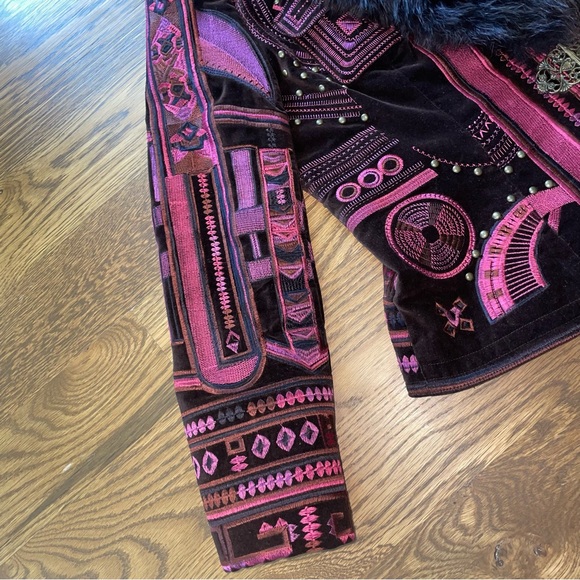 NYGARD Jacket Funky Style Womens 12 Pink Blazer Fur Removable Collar Embroidered - Picture 4 of 10